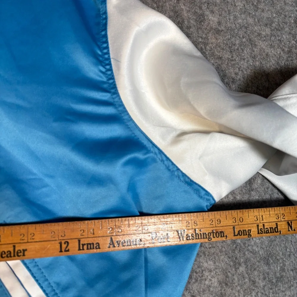 Varsity Base Bomber Jacket Mens XL Blue White Satin Letterman Collegiate Retro